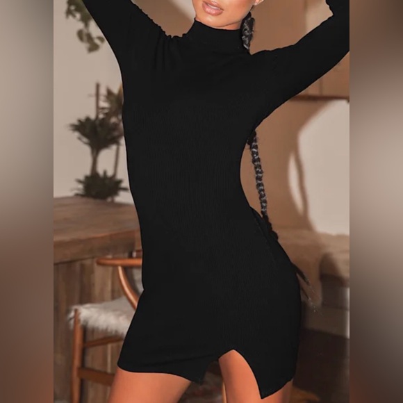 Lulu's Black Ribbed Turtleneck Dress - Picture 3 of 4